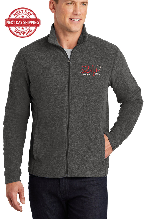 Personalized Nurse Embroidery Jacket, Microfleece Full-Zip Heather, Custom Medical Professional Gift